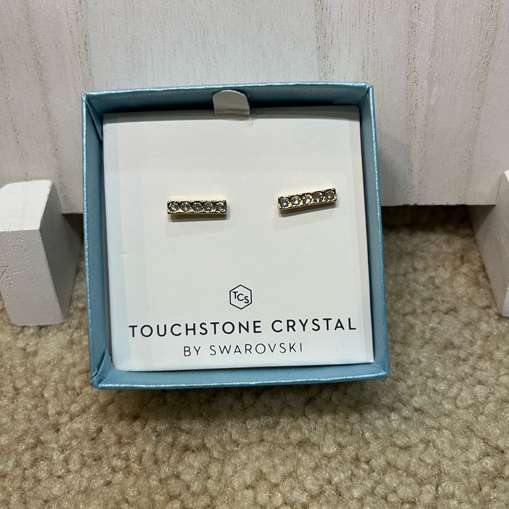 Gold Pave Bar Earrings